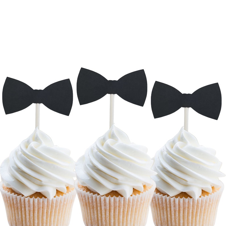 Bow tie cupcake toppers, bow tie toppers, black and white cupcake toppers, bow tie die cuts, little man toppers, little man party, bow tie
