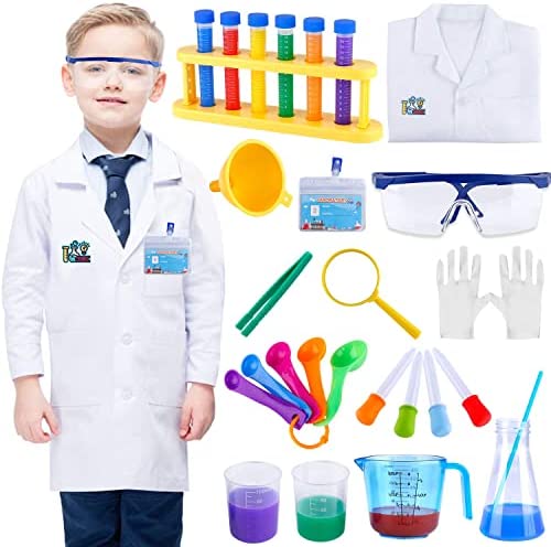 INNOCHEER Kids Science Experiment Kit with Lab Coat Scientist Costume Dress Up and Role Play Toys Gift for Boys Girls Kids Age 6+ Christmas Birthday Party