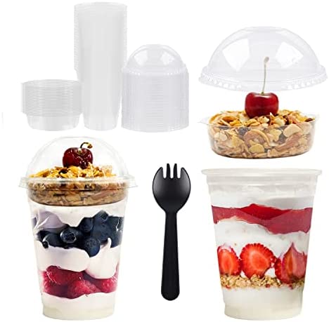 innovative offer Parfait Cups - 12 Oz - 50 Set - Parfait Cups With Lids & Inserts - Reusable Dessert Cups - Spill and Leak Proof - Crystal Clear Plastic Cups With Lids - Dome Dessert Cups With Lids