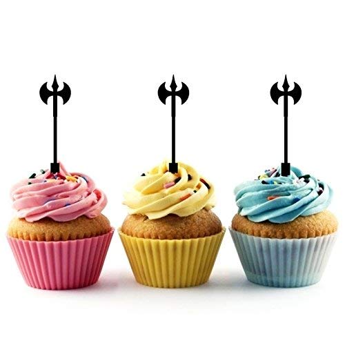 Medieval Axe Halberd Silhouette Acrylic Cupcake Toppers 12 pcs