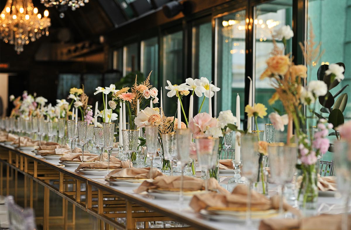 Elegant floral decor and table setting for a formal event