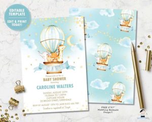 It's A Boy Hot Air Balloon Animal Invitation