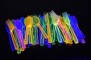 Glow plasticware like forks, spoons and knives for food 