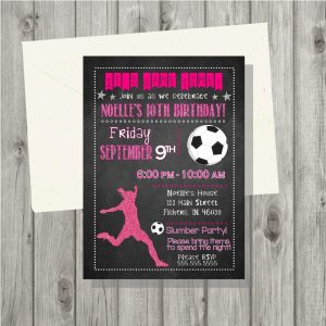 black and pink soccer party invitation