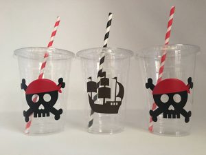 3 plastic pirate cups
