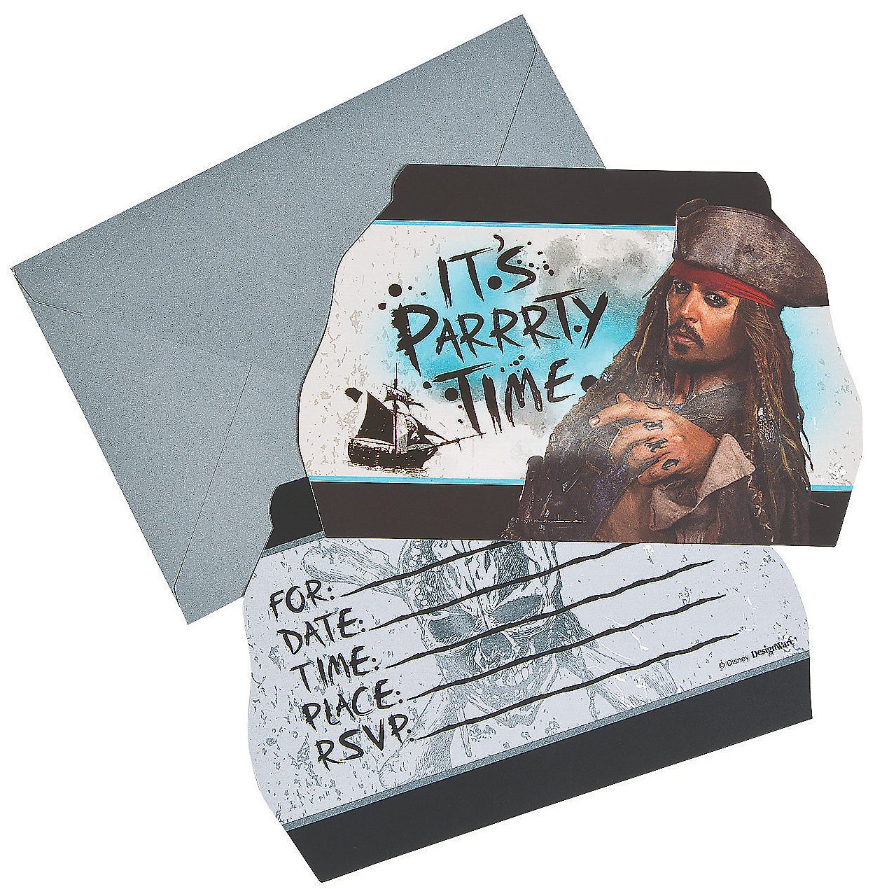 it's parrrty time invitation with Jack Sparrow on the cover