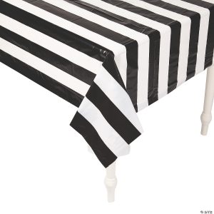 Black and white striped tablecloth