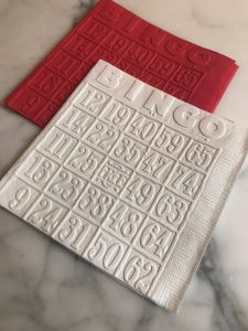 Napkin with a Bingo sheet on it.