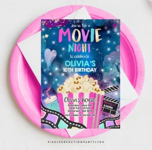 Editable Movie invitation option to print or digitally download